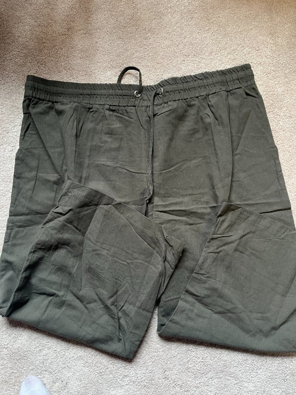 Plus-Sized Army Green‎ Elastic Waist Drawstring Pants - Front Pockets – Size 2XL